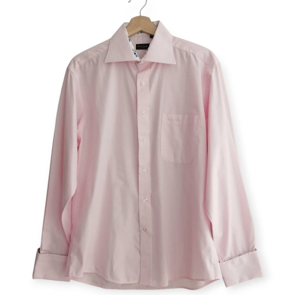 Paul Smith Men's Dress Shirt Pink with Floral Lined French Cuffs 16 32/33